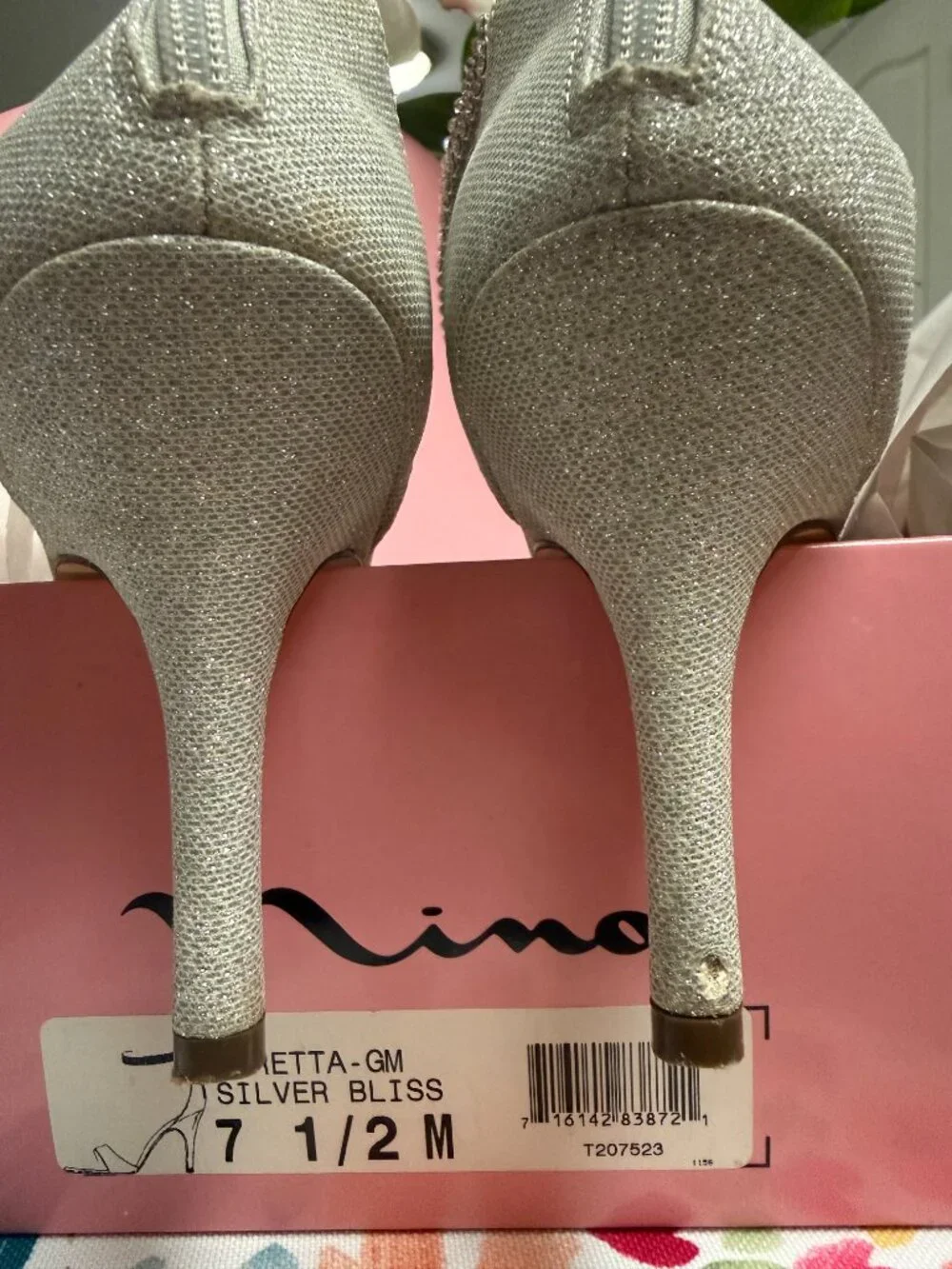 Nina Varetta Silver Bliss Rhinestone Ankle Strap Heels Size 7.5M Wedding Prom